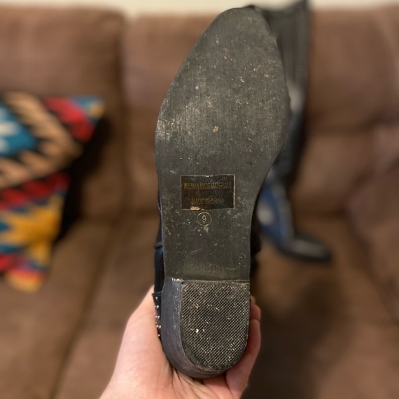 Black Studded Knee High Size 9 boots with Lace up detail and zippers - Picture 9 of 16